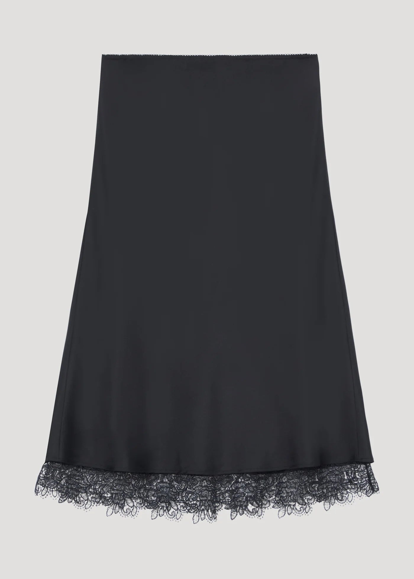 LACE TRIMMED SILK SKIRT: BLACK