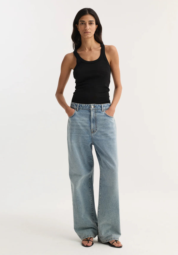 Merino scoop neck top: Black