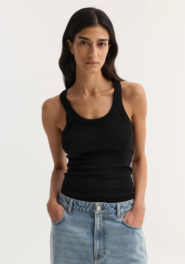 Merino scoop neck top: Black