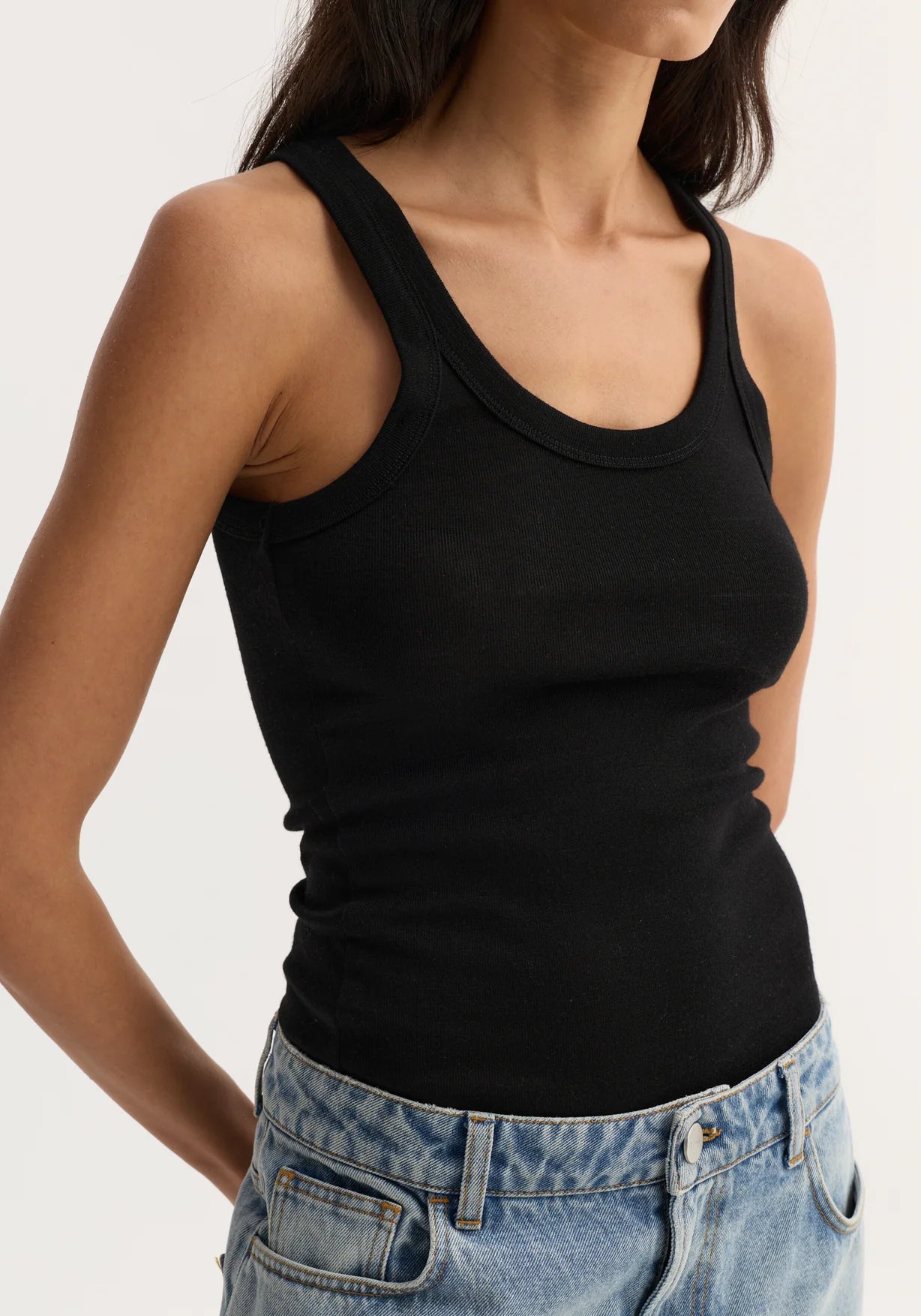 Merino scoop neck top: Black