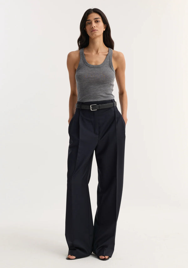 merino scoop neck top: mid grey melange
