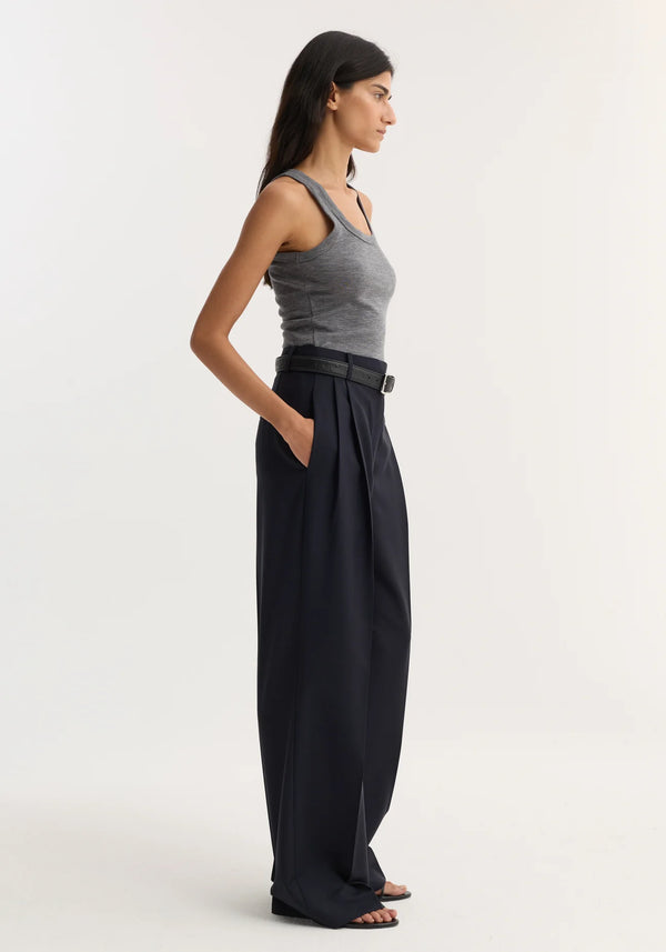 merino scoop neck top: mid grey melange