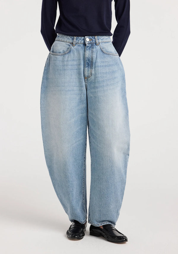 sculptural denim trousers: classic blue