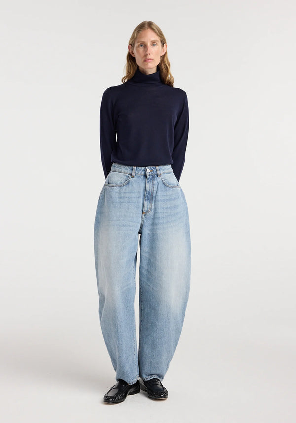 sculptural denim trousers: classic blue