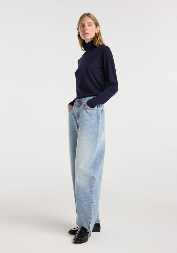 sculptural denim trousers: classic blue