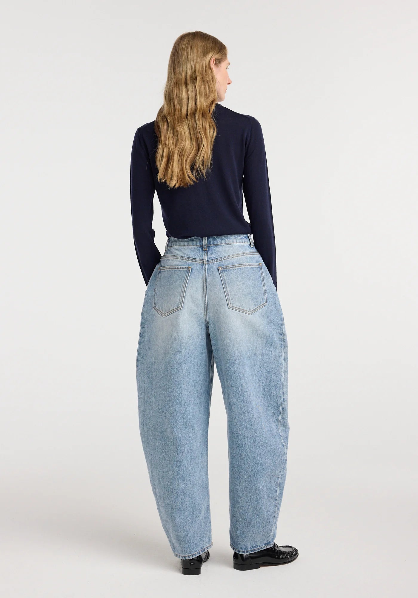 sculptural denim trousers: classic blue