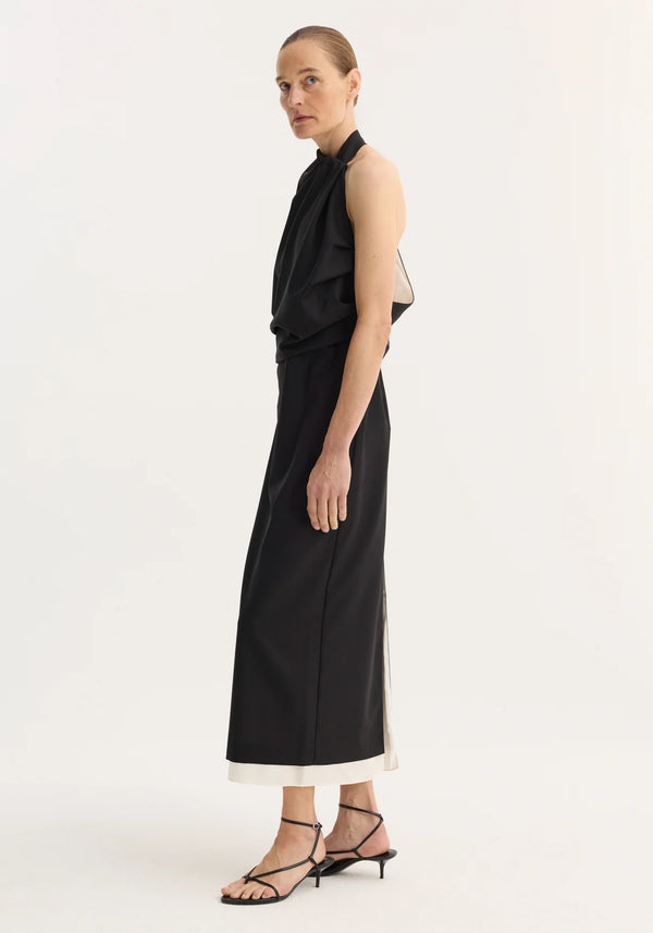 DRAPED OPEN BACK DRESS: BLACK