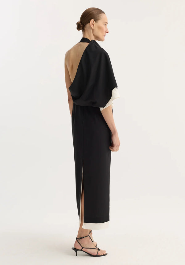 DRAPED OPEN BACK DRESS: BLACK