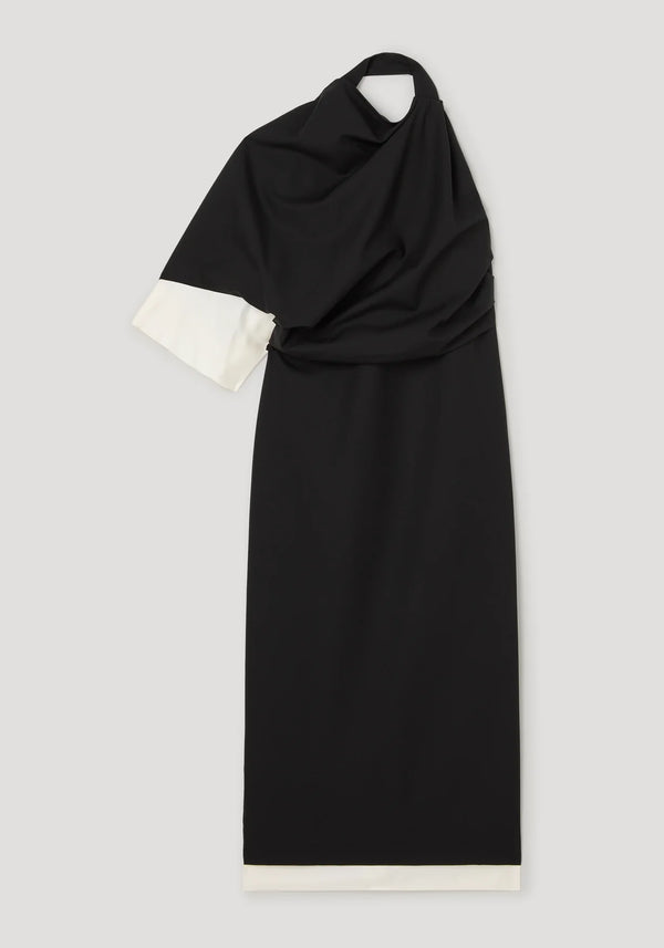 DRAPED OPEN BACK DRESS: BLACK