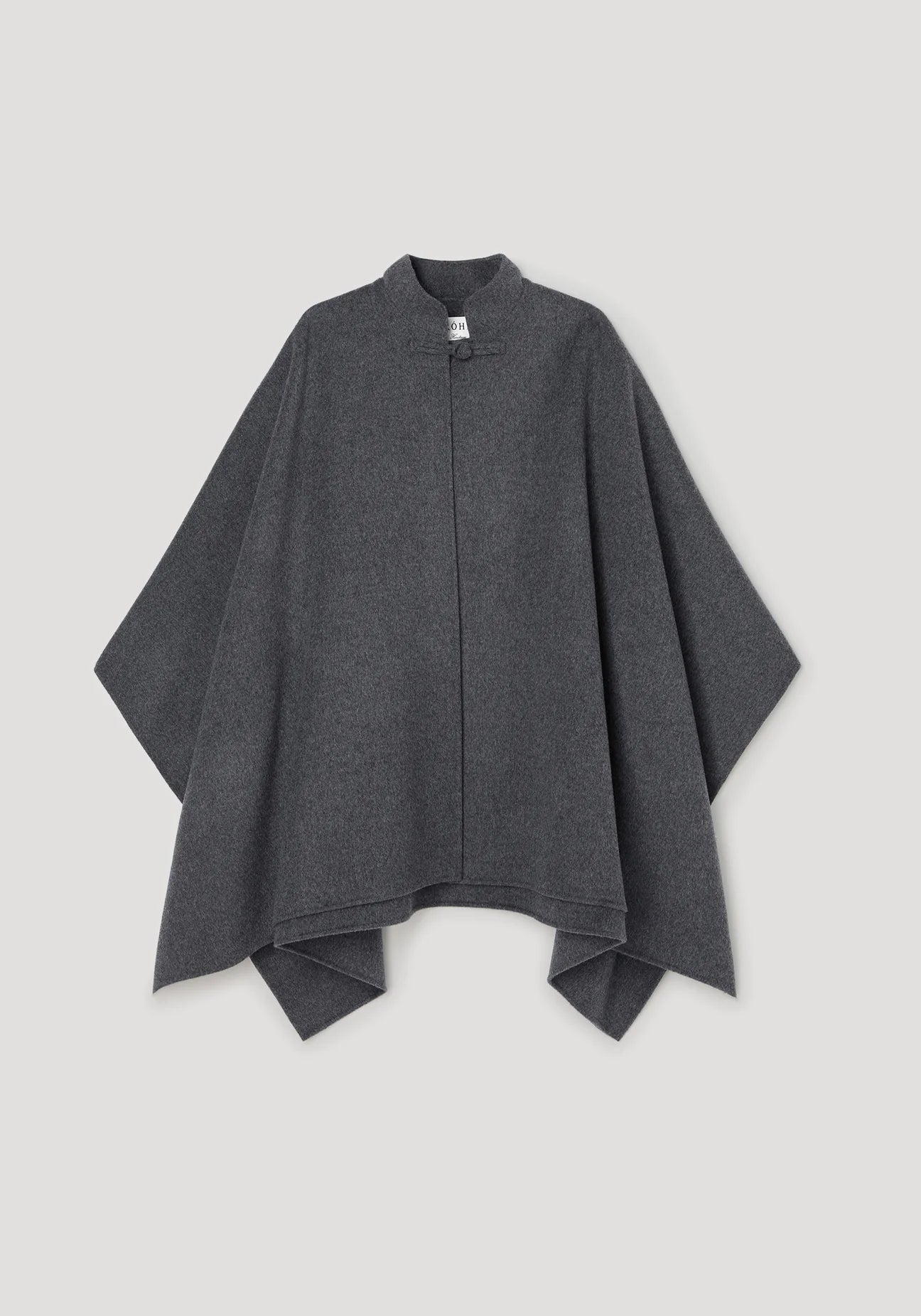 double-faced wool pankou closure poncho: dark grey melange