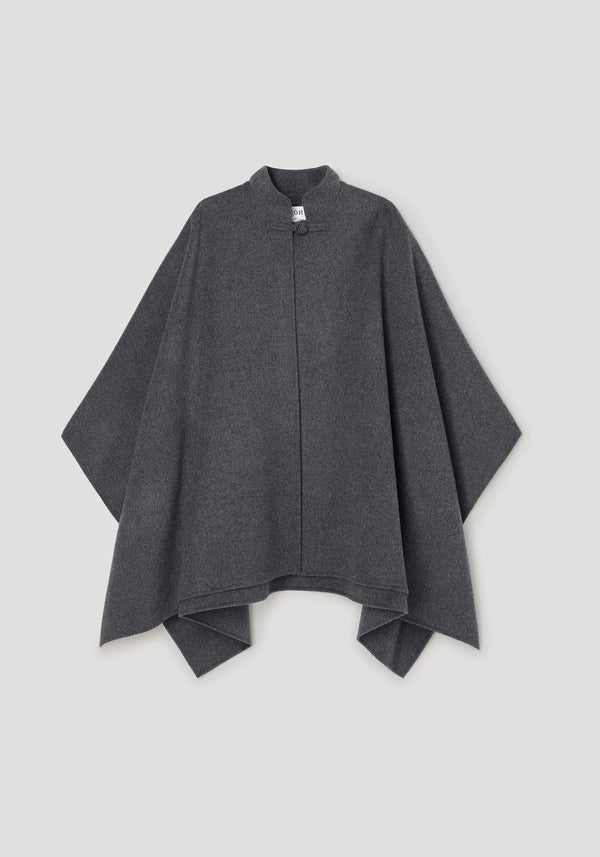 double-faced wool pankou closure poncho: dark grey melange