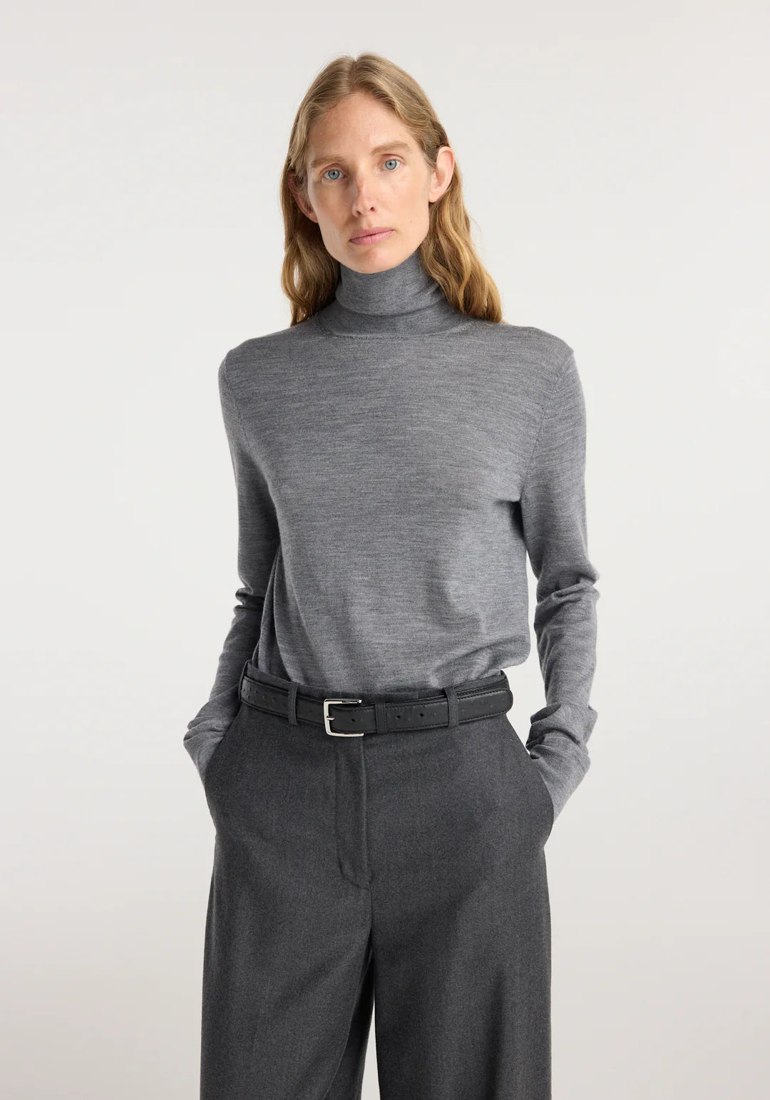 wide leg trousers: dark grey melange