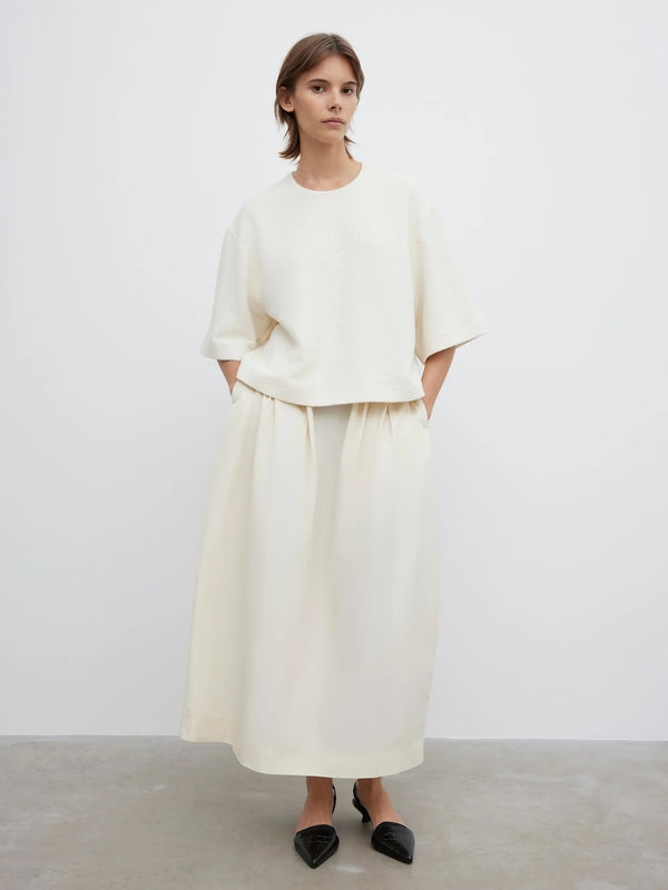 WOVEN BOUCLE T-SHIRT: CREAM WHITE
