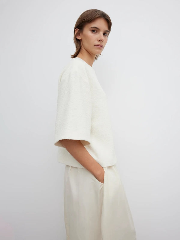 WOVEN BOUCLE T-SHIRT: CREAM WHITE