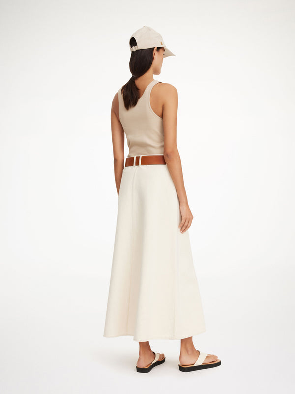 CARLAS DENIM MAXI SKIRT: OFF WHITE