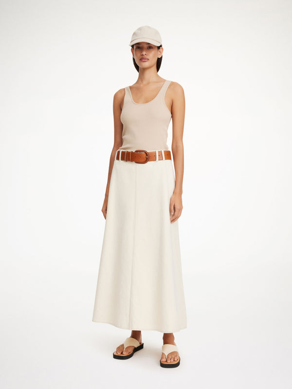 CARLAS DENIM MAXI SKIRT: OFF WHITE