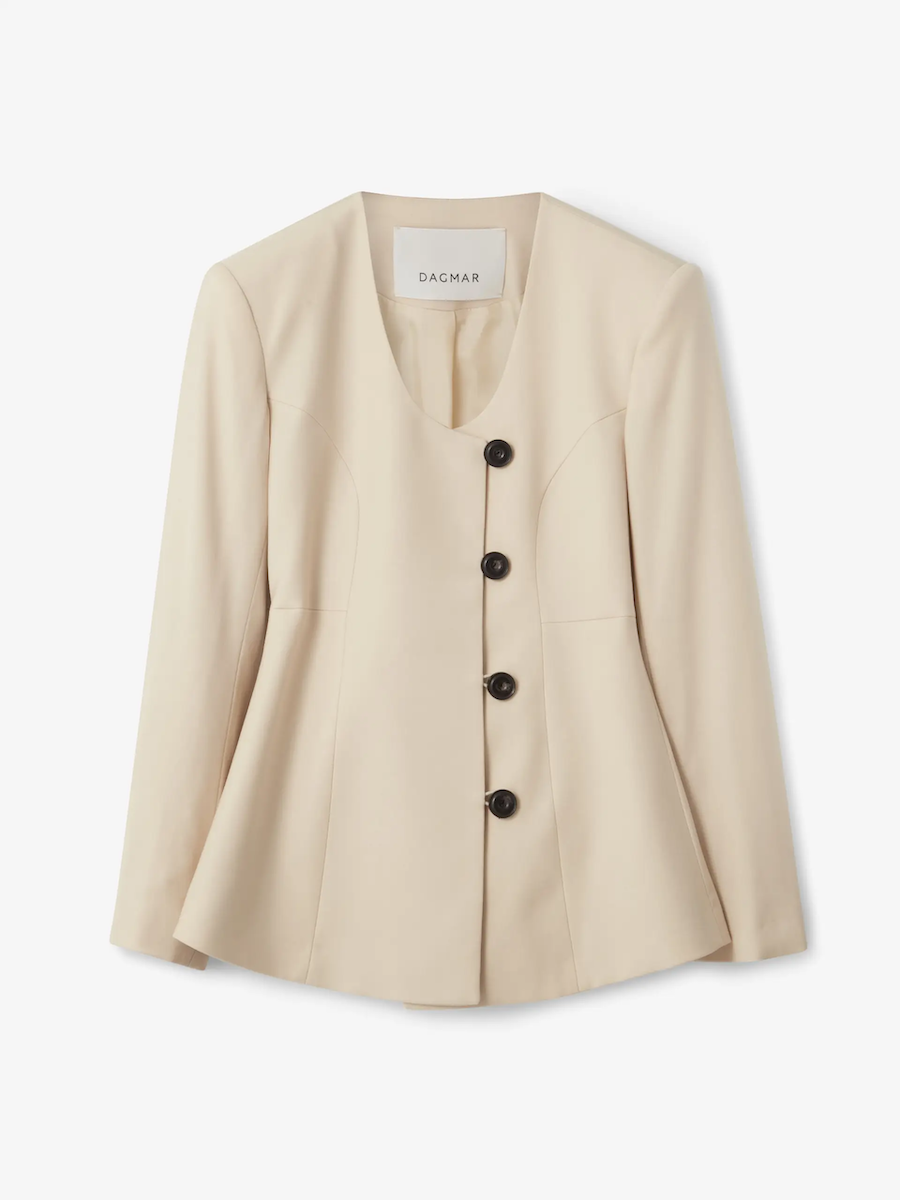 Collarless Blazer: Sand Beige