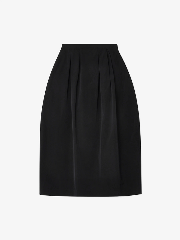 Curved Pleated Skirt: Black