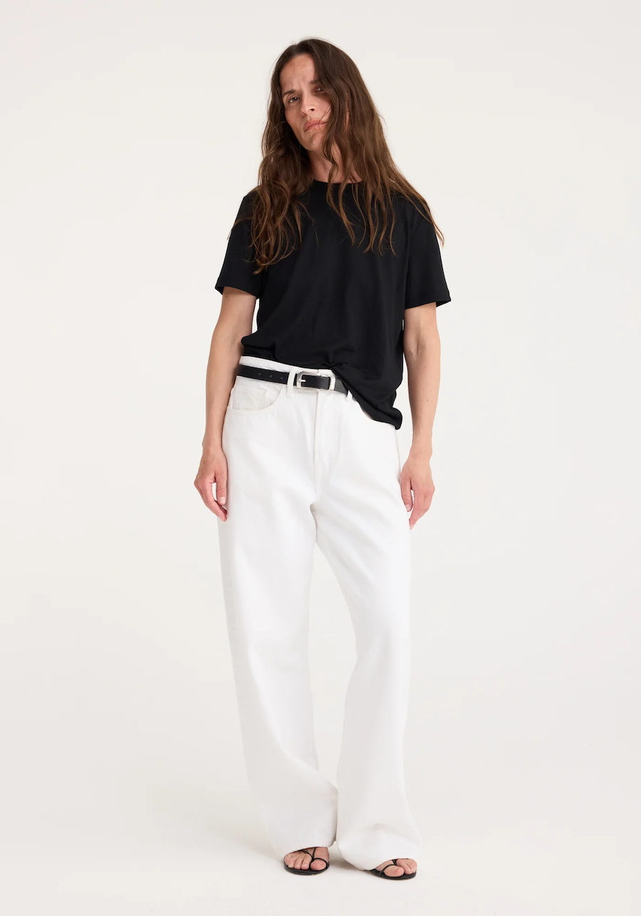 Wide Leg Low Waist Denim: White