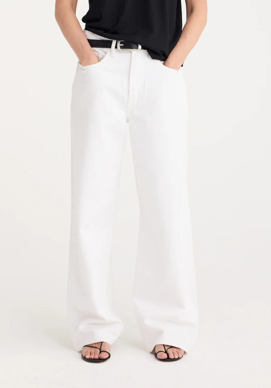 Wide Leg Low Waist Denim: White