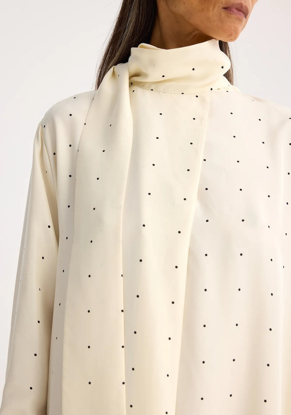 DOTTED SILK FOULARD DRESS: CREAM / BLACK