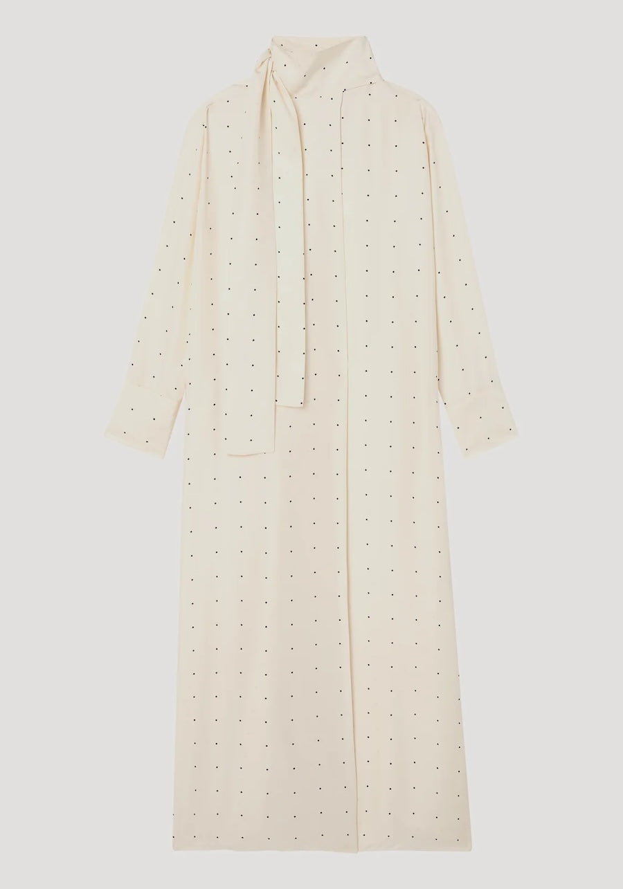 DOTTED SILK FOULARD DRESS: CREAM / BLACK