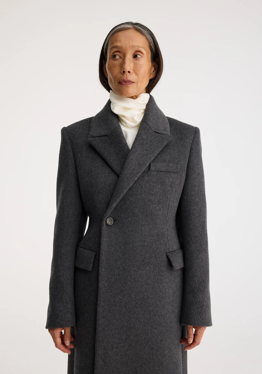 Fitted Textured Coat: Anthracite Melange