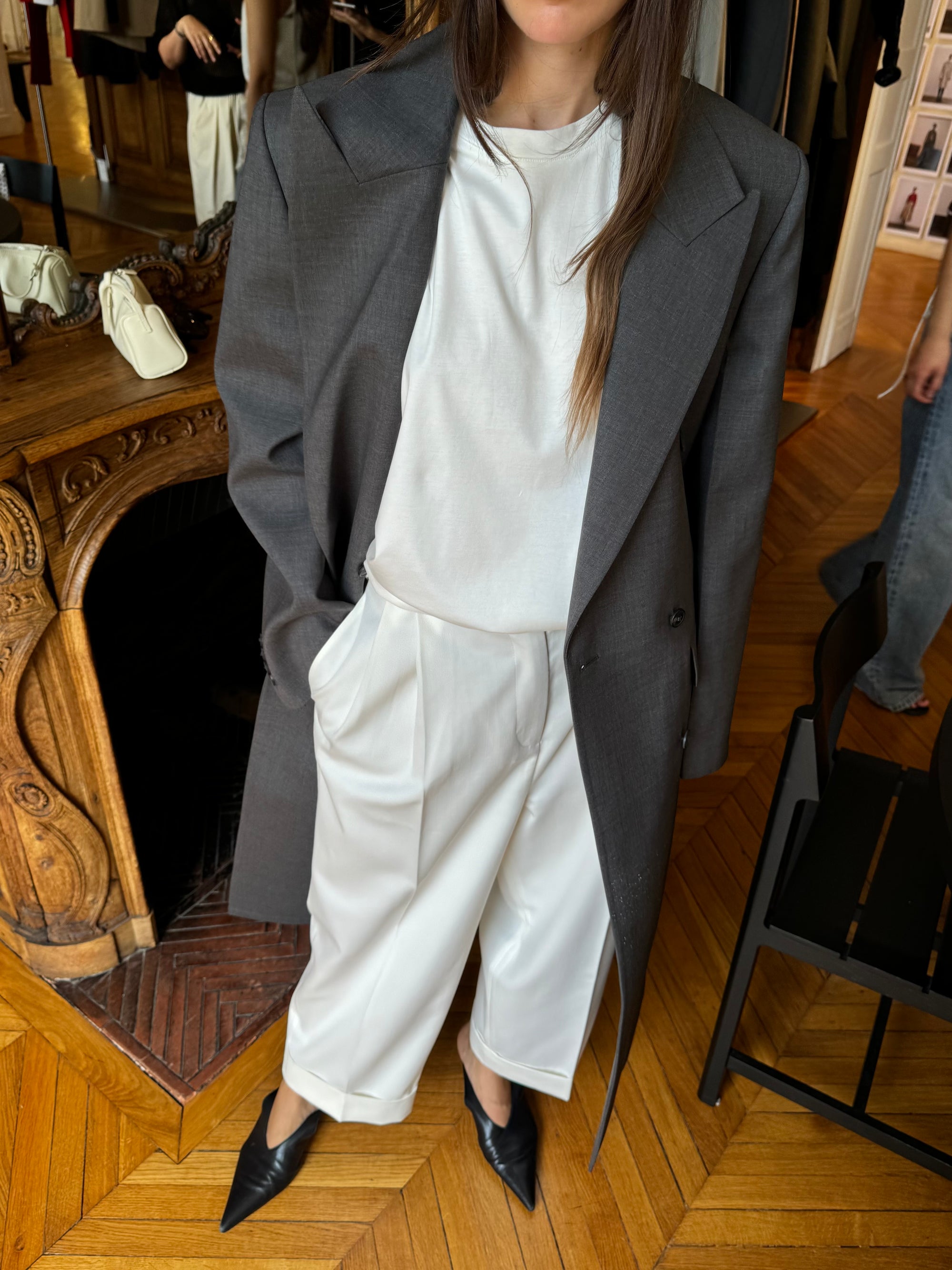 Double-breasted blazer coat: Dark grey melange