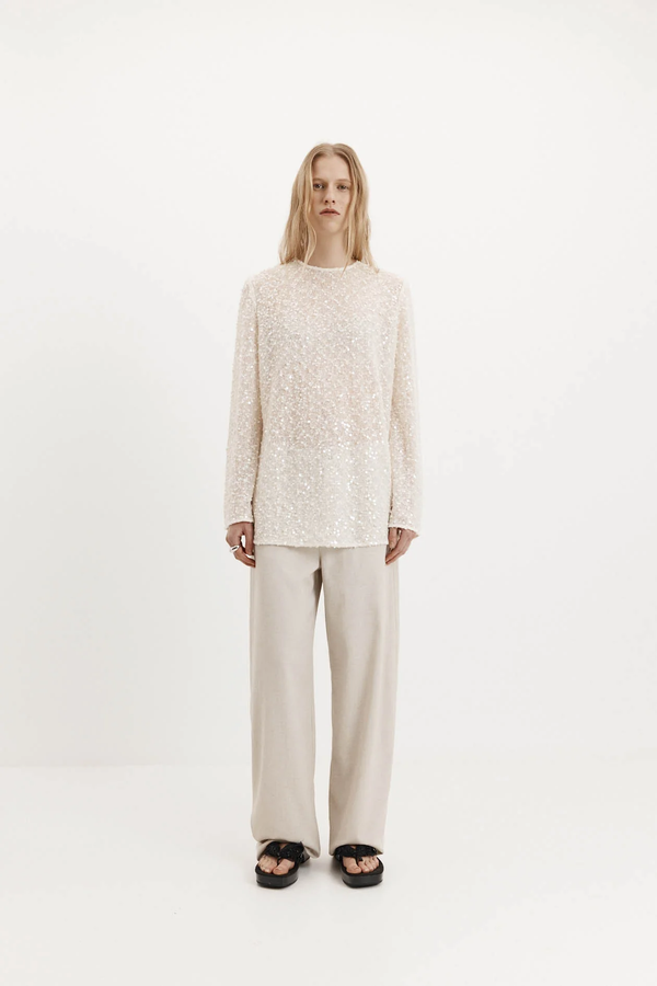 Eva Top Sequin Knit: Cream