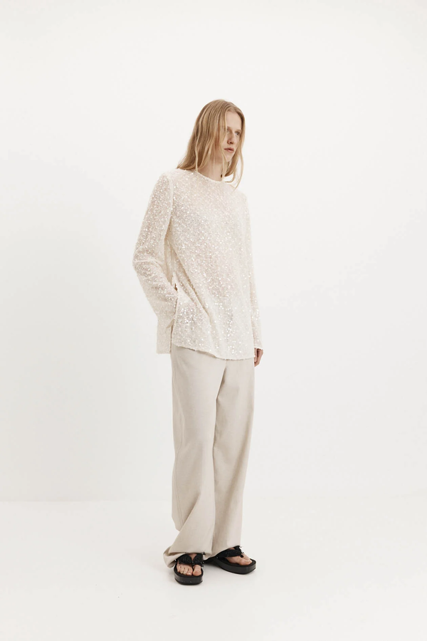 Eva Top Sequin Knit: Cream