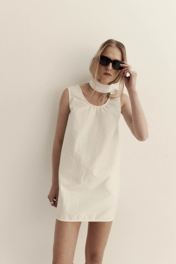 Gigi Mini Dress Textured Cotton: Cream