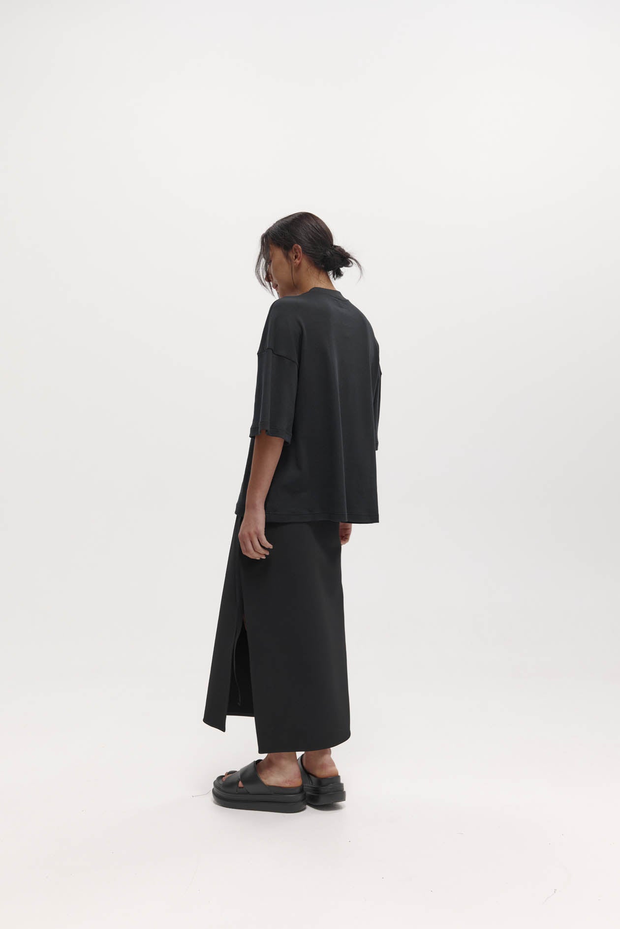Viktor Skirt: Black Bonded Suiting