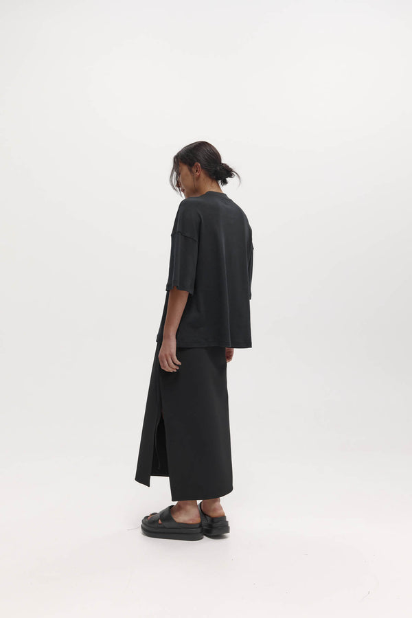 Viktor Skirt: Black Bonded Suiting