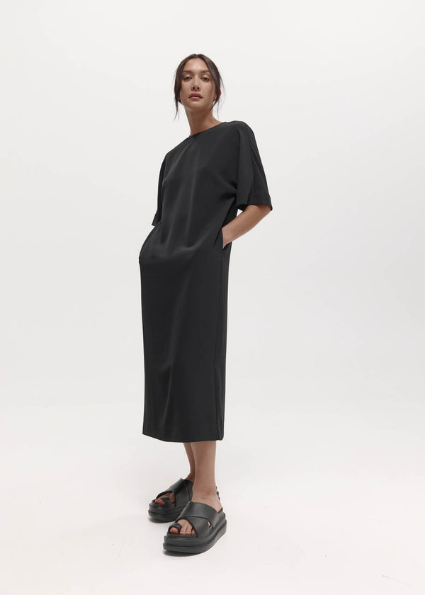 Dennison Dress: Black Drape Suiting
