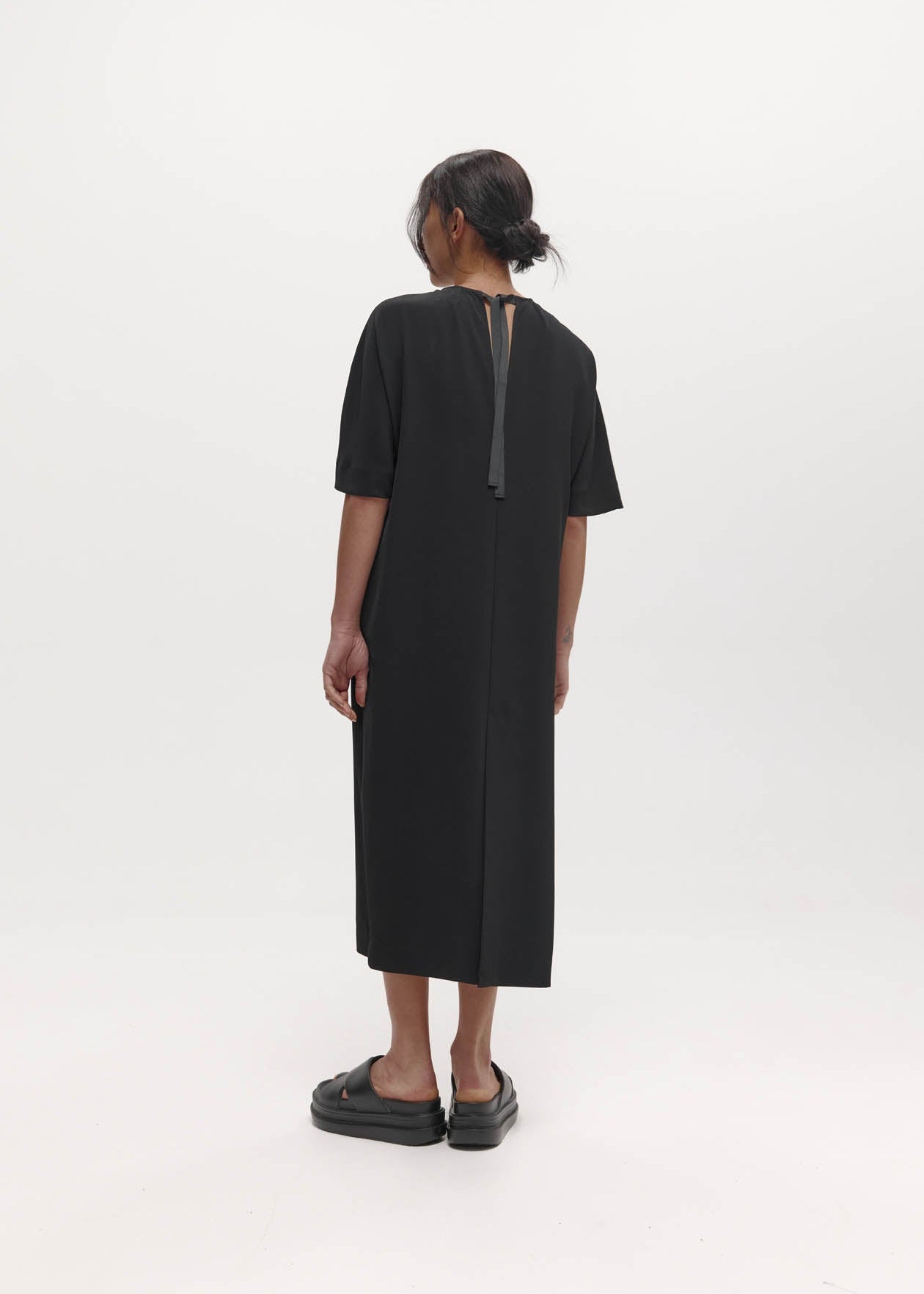 Dennison Dress: Black Drape Suiting