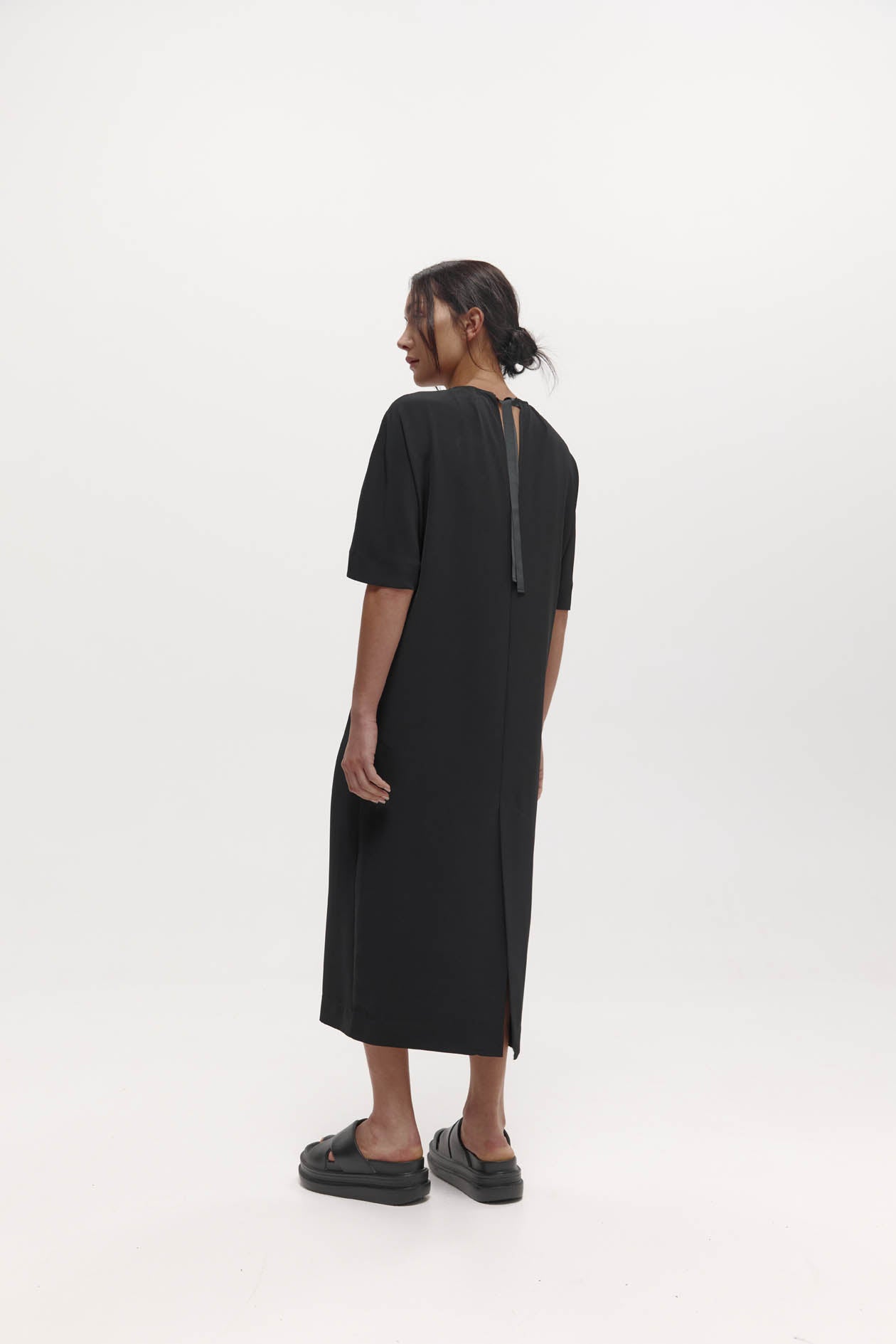 Dennison Dress: Black Drape Suiting