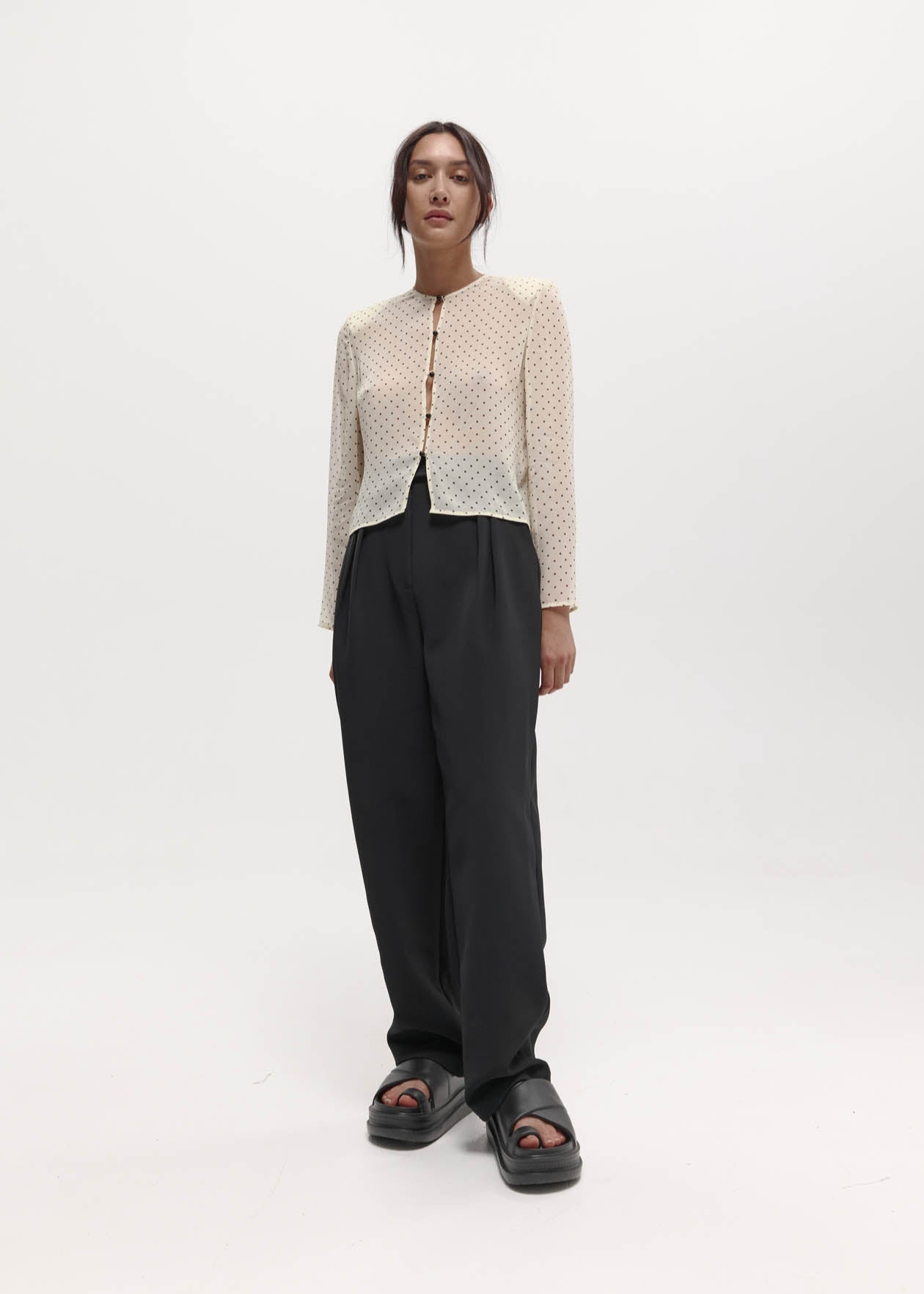 Eileen Top: Cream & Black Polka Dot Silk
