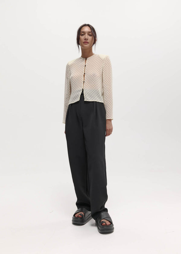 Eileen Top: Cream & Black Polka Dot Silk