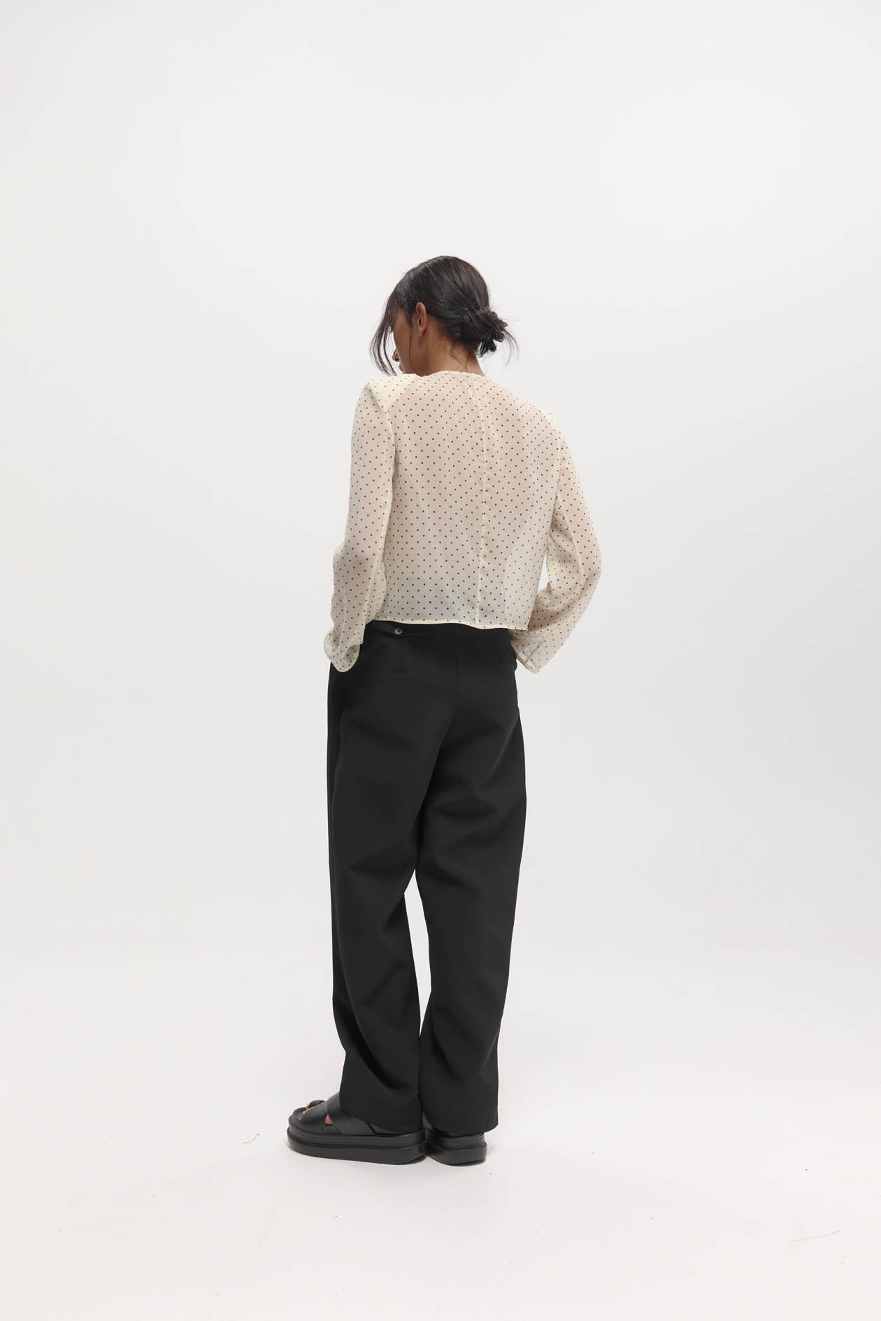 Eileen Top: Cream & Black Polka Dot Silk