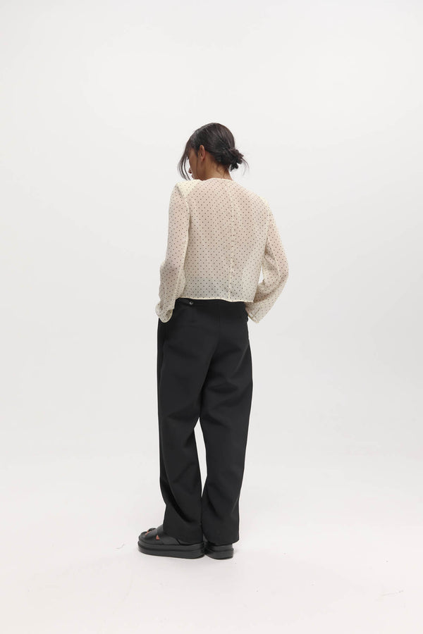 Eileen Top: Cream & Black Polka Dot Silk
