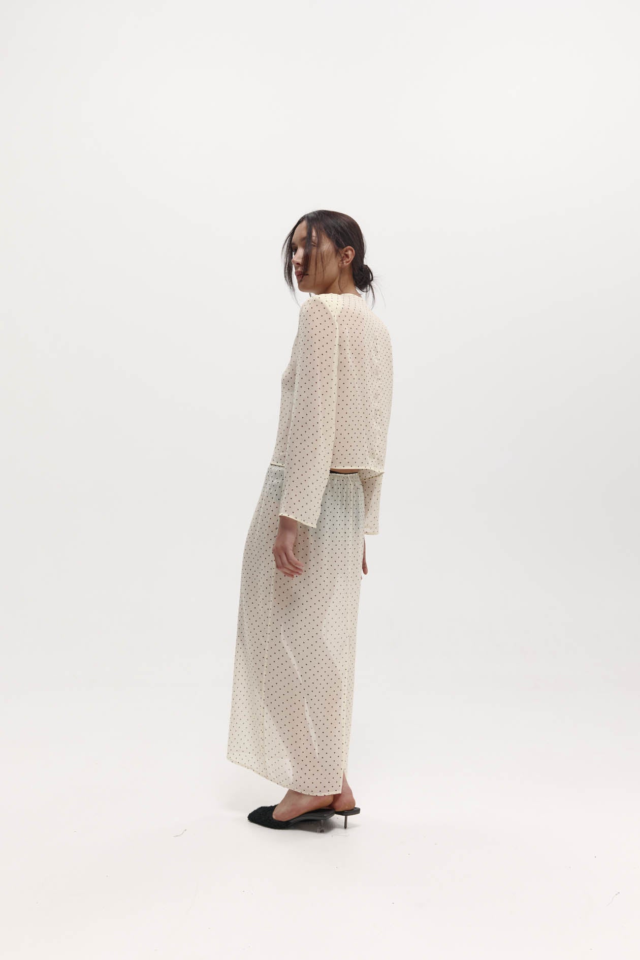 Eileen Top: Cream & Black Polka Dot Silk