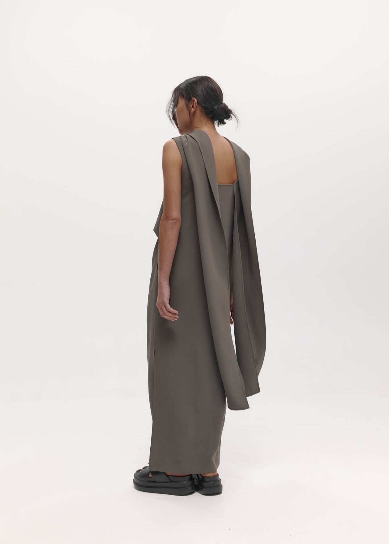 Laro Dress: Grey Drape Suiting
