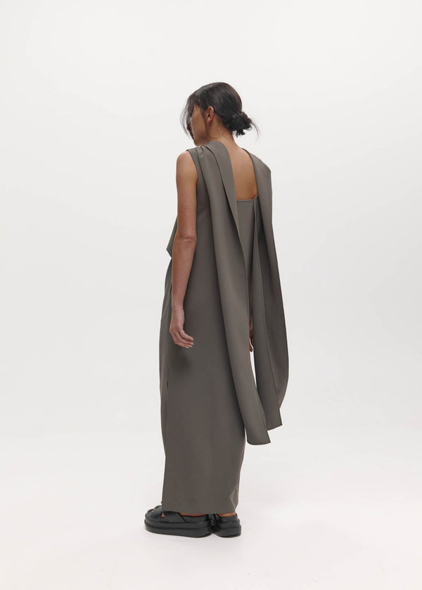 Laro Dress: Grey Drape Suiting
