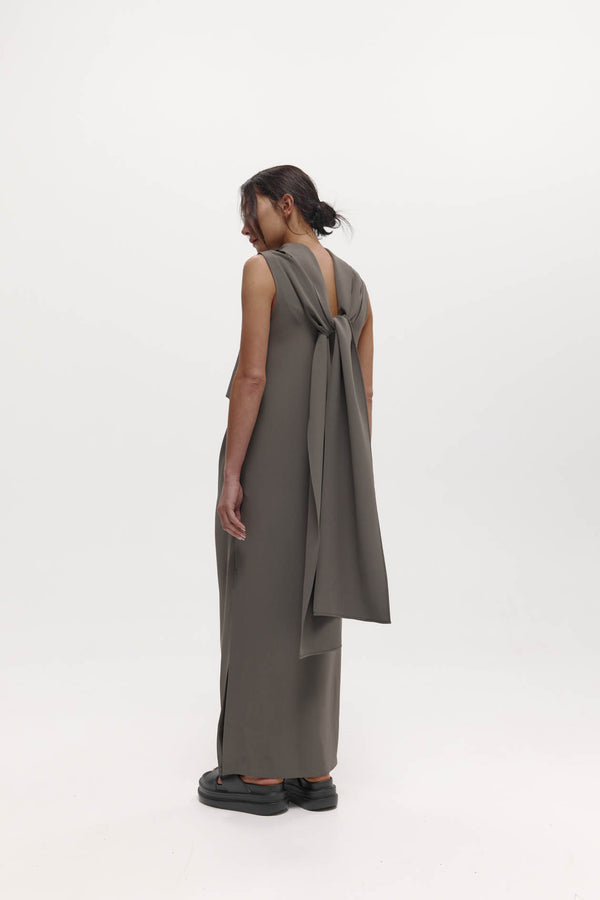Laro Dress: Grey Drape Suiting