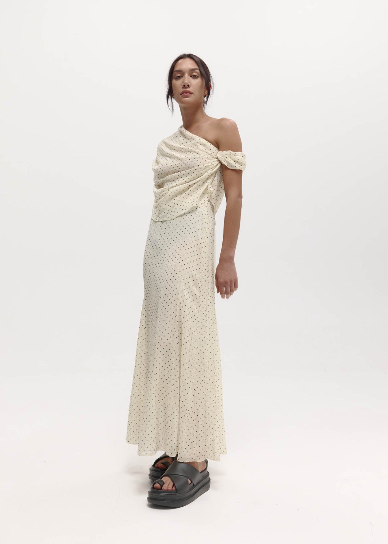 Lucille Dress: Cream Polka Dot Silk