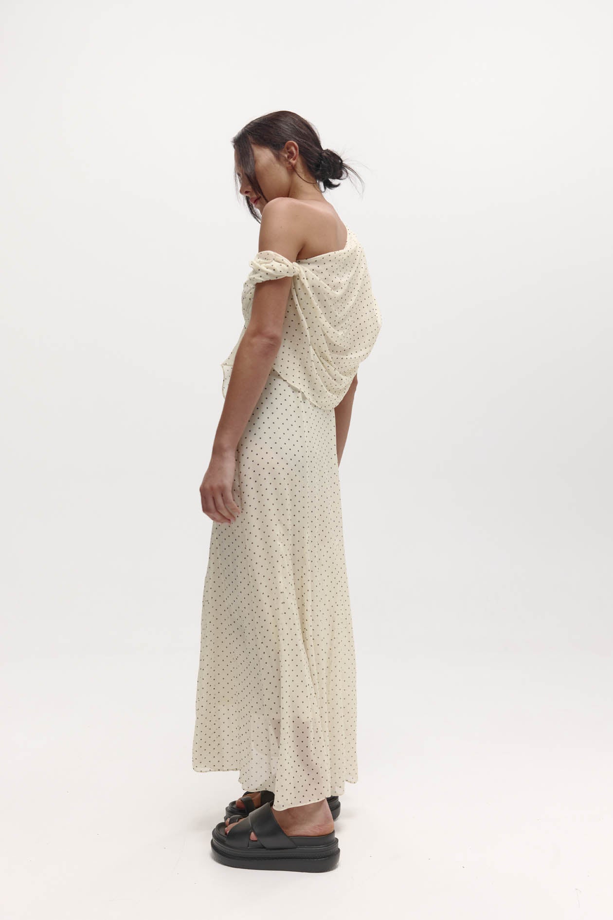 Lucille Dress: Cream Polka Dot Silk