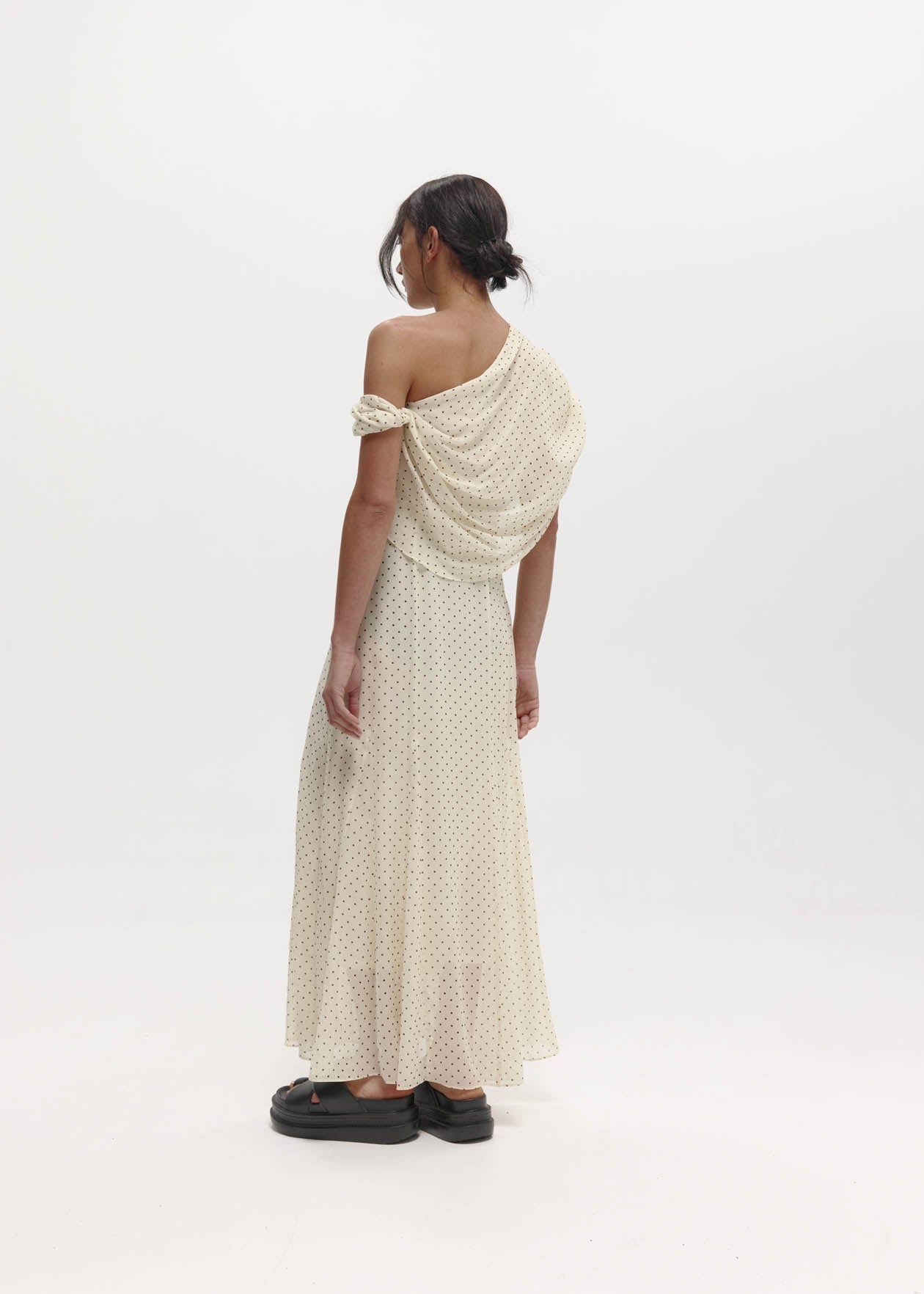 Lucille Dress: Cream Polka Dot Silk