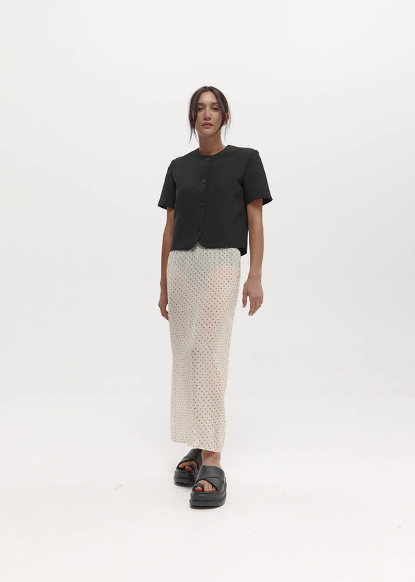 Camilla Skirt: Cream & Black Polka Dot Silk chiffon