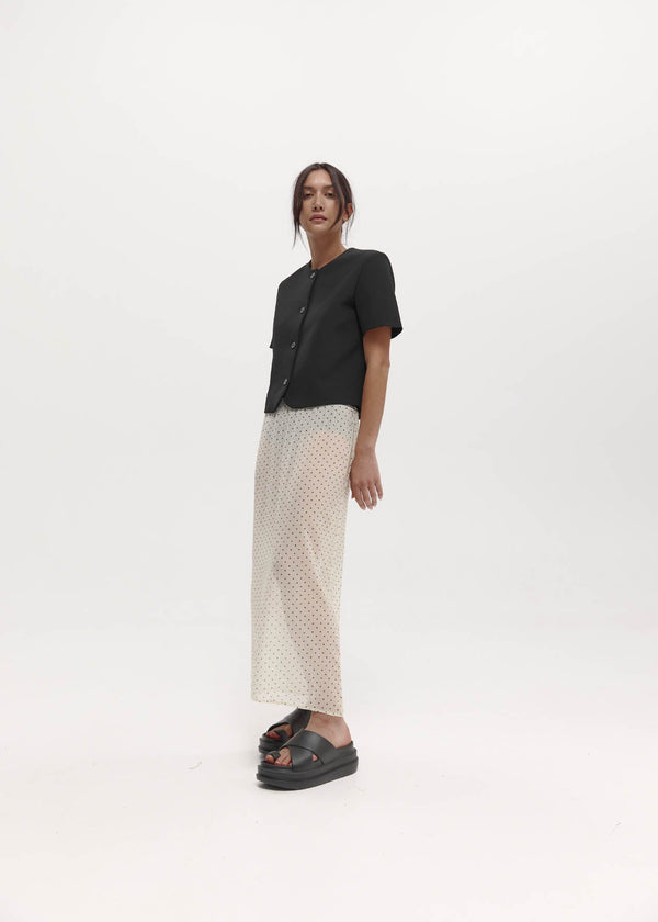Camilla Skirt: Cream & Black Polka Dot Silk chiffon