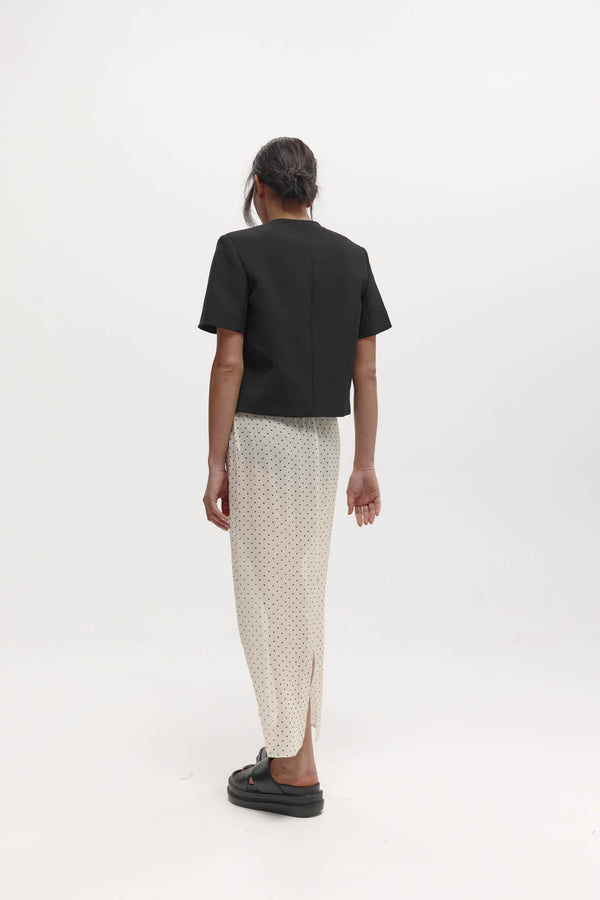 Camilla Skirt: Cream & Black Polka Dot Silk chiffon